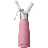 HENDI Sahnespender, Inklusive Set aus 3 Polypropylen Spritztüllen und Reinigungsbürste, Sahne-Mousses-Desserts-kalten Schäumen, Sahnesyphon, 0,5L, ø80x(H)260mm, Aluminium, Pastellrosa