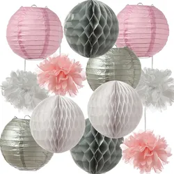 Partyset Papierdekoration 48-teilig Papierblume Lampions Wabenbälle