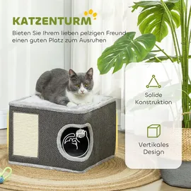 PawHut Kratztonne, 35 cm hoch Katzentonne mit Höhle, Kratzbaum mit Spielball, Katzenturm aus Sisal, für Katze bis 6 kg, Dunkelgrau+Cremeweiß - Dunkelgrau