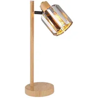 Nowa Tischlampe Tischleuchte Nachttischleuchte K5 Kristalle Holzoptik rauch H