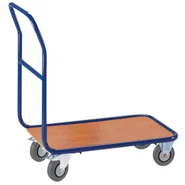 ROLLCART Transportwagen Holz/Stahl 800 x 500 mm blau mit Feststellbremse Tragkraft 250 kg