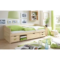 Funktionsbett TICAA "Marlies", beige (kiefer massiv natur), kein Härtegrad, ohne Matratze, Daybetten, mit Schubkästen, Kiefer