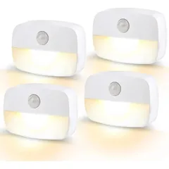 VIVREAL LED Nachtlicht mit Bewegungsmelder, 4 Stück kinder Bewegungslicht mit Batterie, Indoor Treppenbeleuchtung,Auto EIN/AUS Sensor Licht Für Flur, Bad, Schlafzimmer,Orientierungslicht,Warmes Weiß