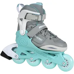 Inlineskates POWERSLIDE "Powerslide Rocket Grey adj." Gr. 37, blau (grau, türkis, weiß), Inlineskates_Rollschuhe_Schlittschuhe, Kinder, 37/40, Kunstfaser, größenverstellbar