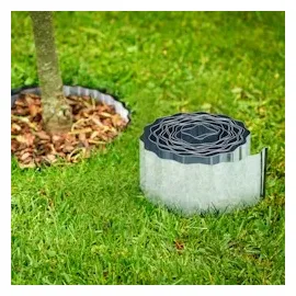 Relaxdays Rasenkante 15m, Beetbegrenzung aus Metall, verzinkt, flexibel, Umrandung f. Beet oder Rasen, 16cm hoch, Silber