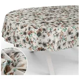 ANRO Tischdecke mit Blumen Botanik aus Stoff Tischwäsche mit Beschichtung Tischtuch (Einzelstück 1-tlg), auch als Gartentischdecke - mit Schutzschicht beige Oval | 140 cm x 260 cm x 0.3 mm