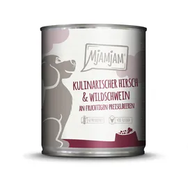 MjAMjAM Leckere Mahlzeit 800g Dose Hundenassfutter 6 x 800 Gramm kulinarischer Hirsch & Wildschwein an Preiselbeeren