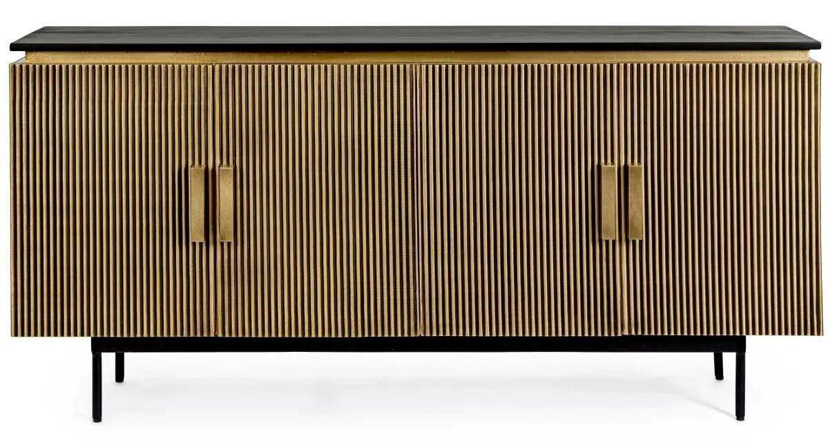 Sideboard Virat aus Mangoholz, modernes Design, schwarz gold, 160 cm Breite, Bizzotto