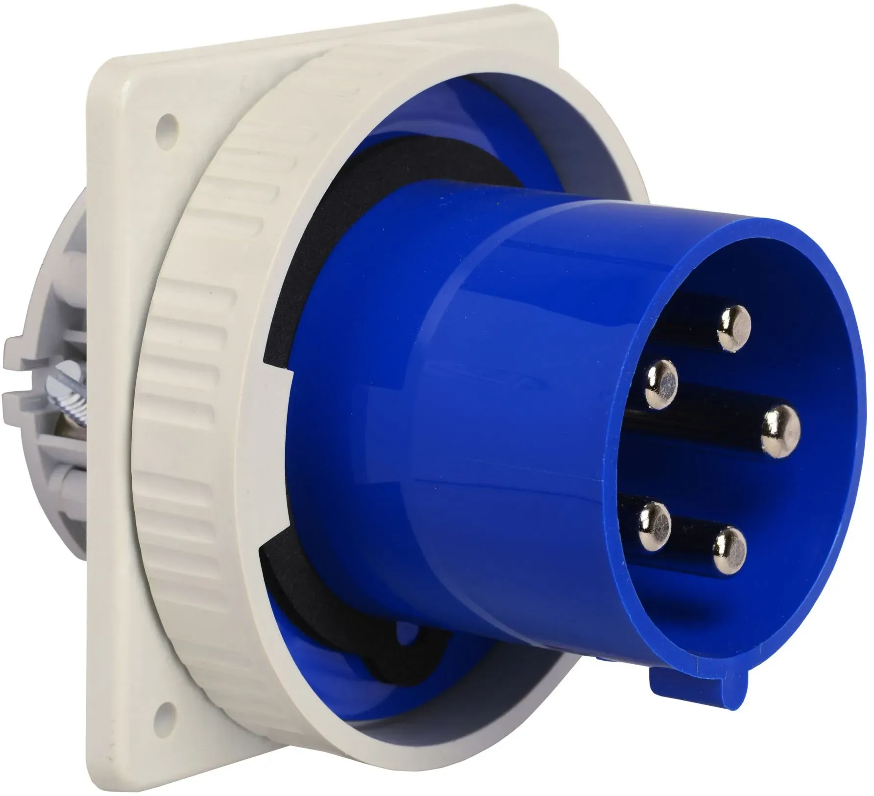 Walther Electric 679509 Wasserdichter Anbaugerätestecker gerade, 125A, 5P, 9h mit angeschraubtem Flansch 130x130mm