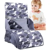 Baby Sitzerhöhung,Sitzerhöhung Stuhl Kind,Reisehochstuhl,Kinder Sitzkissen 3 Punkt Gurt Stuhl Faltbar,mit Rückenlehne,verwandelbar in tragbare Tragetasche oder Wickeltasche,für Jungen und Mädchen