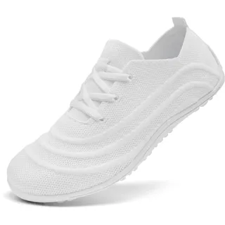UROMGV Barfußschuhe für Damen Walking und Sportschuhe mit Zero Drop Sohle Laufschuhe lässige Slipper Atmungsaktiv Weich Modische Hausschuhe Weiß_B Größe 42 - 42 EU