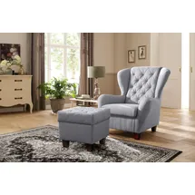 Home Affaire Ohrensessel HOME AFFAIRE "Alexandra", grau (hellgrau), B:92cm H:103cm T:93cm, Samtvelours (100% Polyester);Struktur fein (100% Polyester), Sessel, Ohrensessel, incl. Hocker, mit Steppung, in vielen Farben