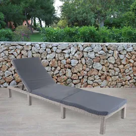 MCW Poly-Rattan Sonnenliege A51 Basic Grau Kissen Dunkelgrau
