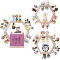 Givilio Tonie Regal Wabe (3er Set) – Wandregal aus Holz für Toniebox Starter & Figuren – Magnetische Hexagon-Schweberegal Aufbewahrung für Toniebox Player & Spielzeug (Natur)