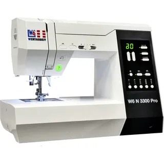 W6 Nähmaschine N 3300 Pro mit 7 Segmente/Punkte Transporteur, verstellbarem Nähanpreßdruck, Sicherheitsfunktion für Zwillingsnadel, LED-Display für Stichfunktionen, 120 Programme