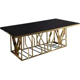 Casa Padrino Luxus Esstisch Gold / Schwarz 200 x 100 x H. 77 cm - Rechteckiger Edelstahl Küchentisch mit Glasplatte - Luxus Esszimmer Möbel