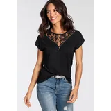 MELROSE Kurzarmshirt mit angeschnittenen Ärmeln, bequeme Passform, mit feiner Spitze: Gr. 36, schwarz, , 32443744-36