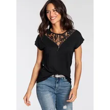 MELROSE Kurzarmshirt mit angeschnittenen Ärmeln, bequeme Passform, mit feiner Spitze: Gr. 36, schwarz, , 32443744-36