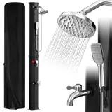 Vkechh 60L Solardusche | Einstellbar Regenduschkopf | Wasserhahn | handbrause | Max. 60°C | Ohne Stromanschluss | Mit Schutzhaube-Ablassschraube | Schwarz