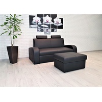 Echtleder Sofa Couch mit Schlaffunktion und Kopfstütze + Hocker Echt Leder Möbel