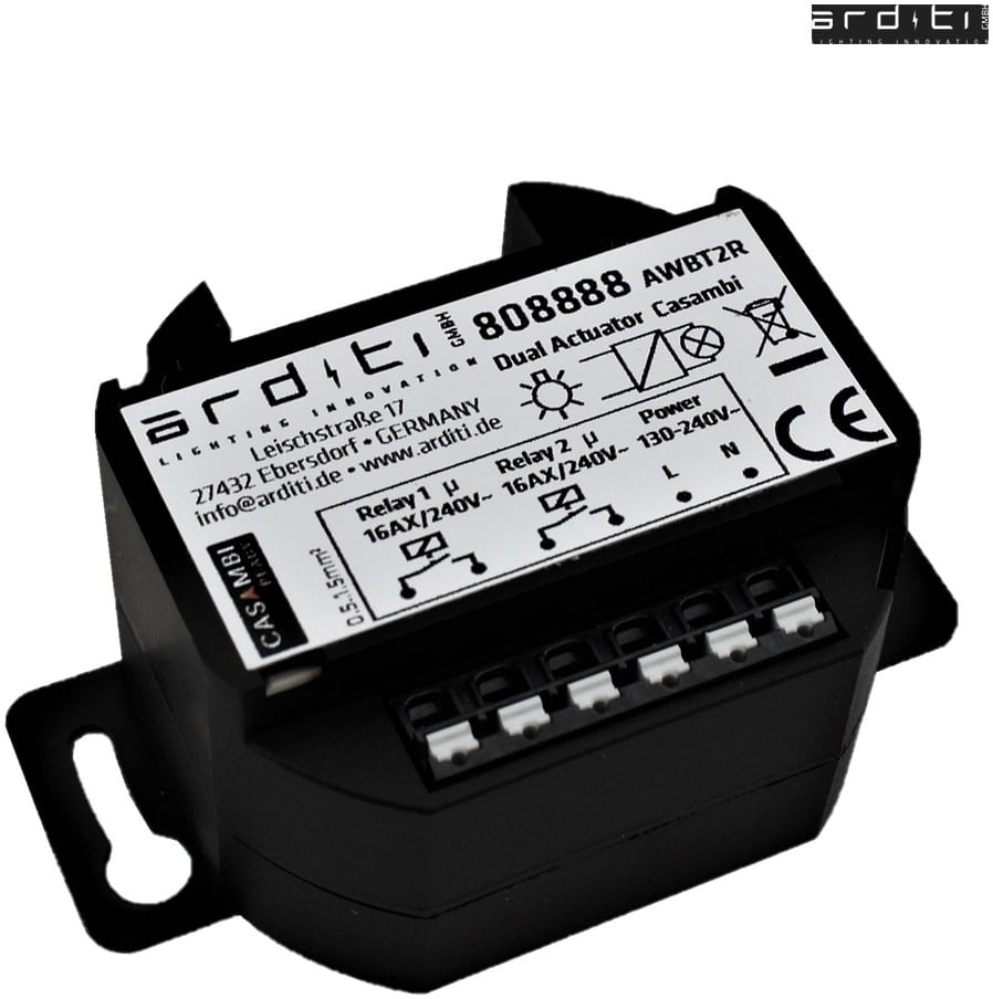 Arditi Bluetooth-Schaltaktor / Relais CASAMBI AWBT2R, Unterputz (UP), 130-240V AC/ 2x 10A, 2-fach Relais max. 240V AC ARD-808888
