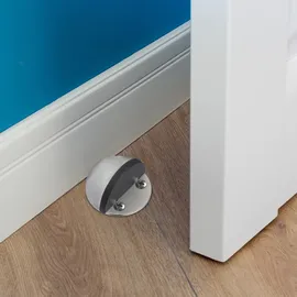 Relaxdays Türstopper, für den Boden, zum Schrauben & Kleben, Flacher Zimmer Türanschlagpuffer, Silber/schwarz