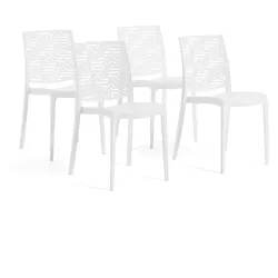 RATTATAN 4er-Set stapelbare Stühle aus Polypropylen mit Glasfasern für Außenbereich und Garten, Bar und Restaurant, Küche modernes Design - MALIKA - Weiß