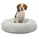 lionto Donutbett für Hunde und Katzen, Flauschiges Hundebett rund für kleine und große Heimtiere, Ø 80 cm, weiches Katzenbett aus kuscheligem Plüsch, Hundekissen mit extra Dicker Füllung, hellgrau