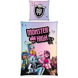 Herding Bettwäsche Monster High, Kopfkissenbezug 80 x 80 cm mit Reißverschluss und Wende-Motiv, Bettbezug 135 x 200 cm, Mit Reißverschluss, 100% Baumwolle/Renforcé