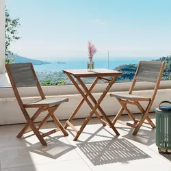 Balkonset Effie Hellgrau Holz/Outdoorstoff