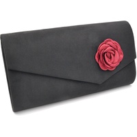 Steuer Modeschmuck Abendtasche Satin-Optik schwarz mit roter Blüte