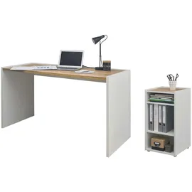furn.design Schreibtischkombination 2-teilig weiß matt, Eiche Wotan 143 cm, Büromöbel Set | Gr.: onesize
