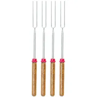 Infactory 4er-Set Grillspieß & -Gabel mit Holzgriff, ausziehbar von