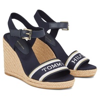 Tommy Hilfiger Keilsandalette MONO WEBBING HIGH WEDGE SANDAL blau dunkelblau