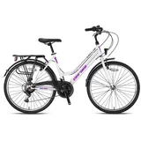 LUCHS Cityrad 28 Zoll Geroni Citybike Damenrad 21-Gang Shimano Tourney Rad Bike, 21 Gang SHIMANO, 21-G Shimano, ab 165cm, RH50cm, StVZO-Licht, hochwertige Lackierung weiß