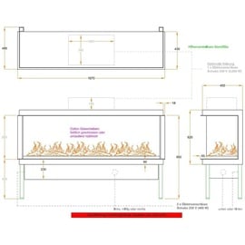 Muenkel design wall fire electronic PRO FLR 1670 [Opti-myst Elektrokamineinsatz Wandeinbau]: Glas halbhoch, umlaufend - mit Dekoholz - Ohne Heizung...