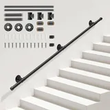 Sunowl Handlauf Treppe, Handläufe für Treppen 1,5M, Treppengeländer Innen und Außen, Verzinkter Handlauf Schwarz für Behinderte Kinder Altere, Wandhandlauf für Küche BadGarten Treppen