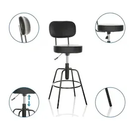 HJH Office Barhocker DISC HIGH Kunstleder, moderner Tresenhocker höhenverstellbar, Hocker drehbar, Schwarz,
