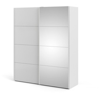 Veto Schiebetürenschrank B183 cm 1 Tür und 1 Spiegeltür weiß und weiß hochglanz.