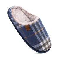 COFACE Blau Herren Rückstellschaum hausschuhe, warme plaid Pantoffeln für manner, flauschig plüsch Gefüttert mit Rutschfeste Gummisohle Größe 49EU - 49 EU