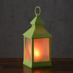 LED Laterne mit Flammeneffekt flackernde LED H: 24cm Batteriebetrieb grün