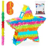 relaxdays Papierdekoration 4-tlg. Pinata Set Stern blau|gelb|orange