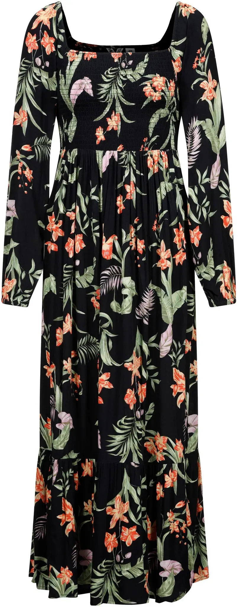 Roxy BLACK SANDS Maxikleid Damen in anthracite island escape, Größe L - schwarz