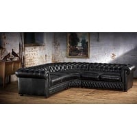 JVmoebel Ecksofa Chesterfield Ecksofa Couch Polster Eckgarnitur 100% Leder Sofort schwarz