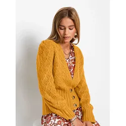 Cardigan INSPIRATIONEN, Damen, Gr. 52, gelb (ocker), 100% Polyacryl, unifarben, Langarm, Strickjacken
