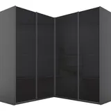 Rauch Quadra Eckschrank inkl. Türendämpfer, mit Glastüren grau metallic/Glas basalt, Schwarz, 4-trg., 2 Kleiderstangen, 12 Einlegeböden, BxHxT 181x210x187 cm