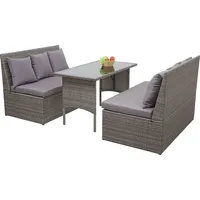 Poly-Rattan Garnitur HWC-G16, Garten-/Lounge-Set Sitzgruppe, Gastronomie 2x2er Sofa Tisch grau, Kissen dunkelgrau - Grau