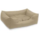 BedDog Hundebett Mimi, Hundesofa aus Cordura, Microfaser-Velours, waschbares Hundebett Vier-eckig mit Rand, Hundekissen für drinnen, draußen, XL, beige