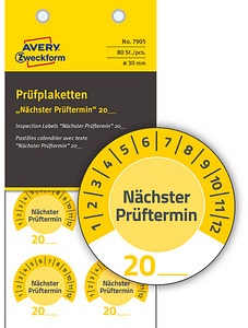 80 AVERY Zweckform Prüfplaketten 7905 gelb 30,0 x 30,0 mm