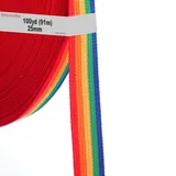 91 Meter x 25mm PP Gurtband - 1,1mm Stark - Regenbogen Gurtband aus Polypropylen - 91 Meter (100YD) Länge und 25 mm Breite, 5 Farben, TKB5073